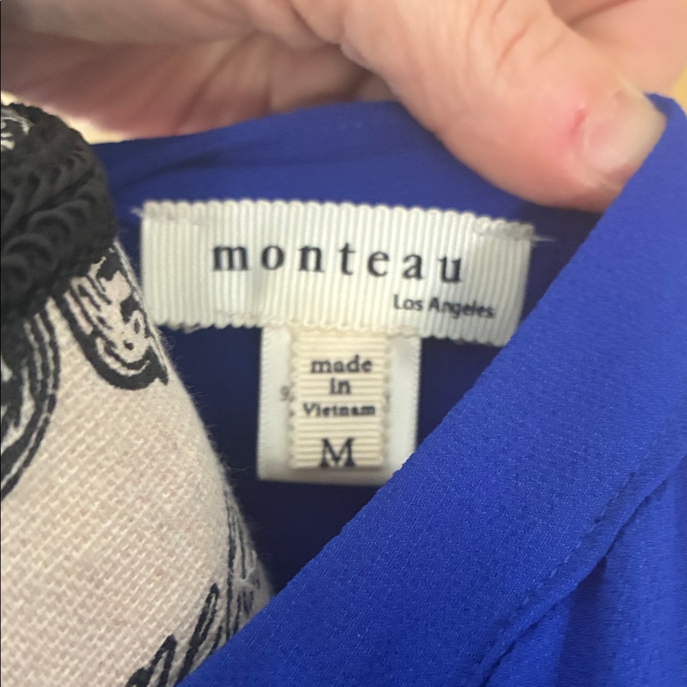 Monteau Cobalt Blue V-Neck Belted Mini Dress - Picture 2 of 5